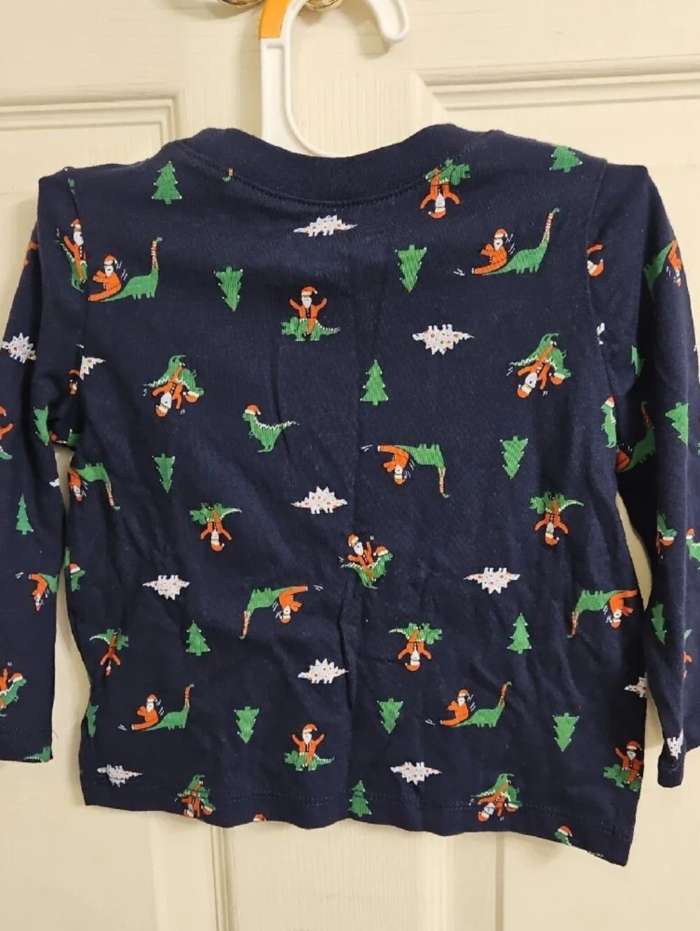 Old Navy Navy Long-Sleeve Tee with Green Dinosaurs and Orange Foxes